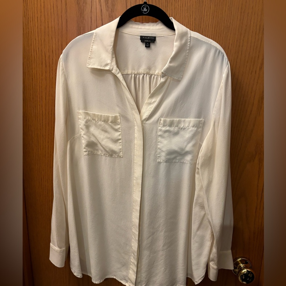 Talbots cream colored silk washable blouse, size XL